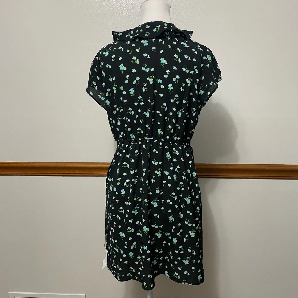 ASOS Design Lace Ruffle Bodice Mini Tea Dress Black Ditsy Floral Womens 10 NWT